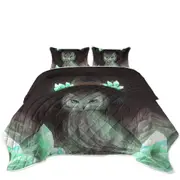 Cool Green Crystal Owl Witch Coverlet