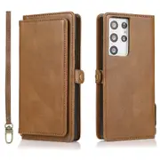 Case Card Slot Holder Cash Pocket PU Leather Sleeve, Brown - Samsung S21 Ultra