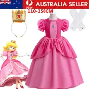 Girls Princess Peach Super Mario Cosplay Costume Dress Kids Party Birthday Dress