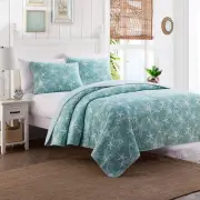 Queen Quilt Set Coastal Beach Ocean Blue White Starfish Nautical Geometric 3Pc