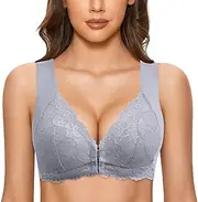 [DILINBAO] Plus Size Front Closure Thin Bra for Seniors Sexy Lace Seamless Sleep Bralette Smooth Back Wireless Comfort Bras