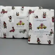 6pc Cynthia Rowley Christmas Dachshund Dogs QUEEN Sheet and 4 Pillowcase Set NEW