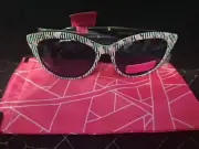 Betsey Johnson Cat Eye Floral with Black & White Stripes Sunglasses NWT