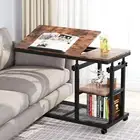Brown Table Height Adjustable Sofa Bedside Laptop Stand C Shaped w Tray Storage