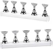 FOMIYES 2 Sets Magnetic Nail Tips Practice Display Stand with Bar Electroplated Silver Acrylic Chessboard Design for False Nails for Beginners and Professionals