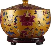 Snaweo Ceramic Rice Bucket, Rice Storage Container, Ceramic Rice Cylinder with Lid, Home Rice Storage Box, for Storing Flour, Sugar, Baked Goods(Gold A,2.5kg)