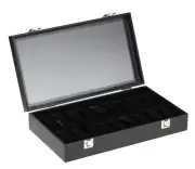 Diplomat Black Leather Eighteen Watch Glass Top Storage Display Box Chest Case