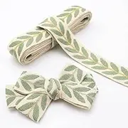 ZNZAKKA Jacquard Ribbon 3 Yards Green Embroidered Lace Trim Leaf Pattern Ribbon for Sewing, Gift Wrapping, Hair Accessories (Green)