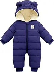 Happy Cherry Infant Puffer Romper Baby Bunting Snowsuits Hooded Jumpsuit Overalls Newborn Boy Pram Suit, Blue 18-24 Months
