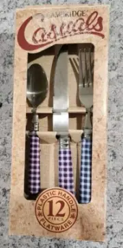 Cambridge Casuals 12Pc Flatware Set Frosted Purple White Blue NEW In Box