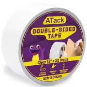 ATack Extra Sticky Clear Double-Sided Tape Removable 2-Inch x 20-Yards - Wall...