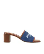 Label Print Denim and Leather 55mm mules 37.5 Blue