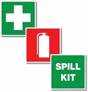First Aid Fire & Spill Kit 3 Piece Sticker Set 100mm Quality Waterproof Vinyl