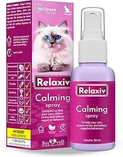 RELAXIVET Calming Pheromone Spray & Scratch Repellent for Cats - Reduces Scratching Furniture, Pee - During Travel, Fireworks, Thunder, Vet Zone - Helps to Relief Stress, Fighting, Hiding