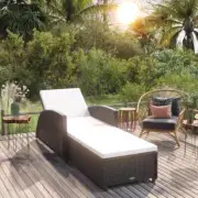 vidaXL Sun Lounger with Cream White Cushion Poly Rattan Black
