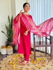 Indian Wedding Wear Red Kurta Palazzo Dupatta Set Christmas Festival Wear Suits