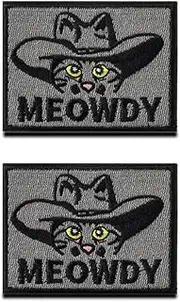 [Zcketo] 2 Pcs Black Cat Funny Hook and Loop Embroidered Morale Patch | Meowdy Cat Meme Cute Animal DIY Tactical Patches for Clothes Backpacks,Vests, Gym Bags, Hats, Helmets,Dog Harnesses