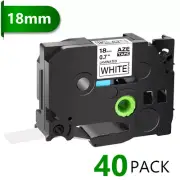 40PK Compatible with Brother P-Touch TZ-241 Black on White 0.7" Label Tape 18mm