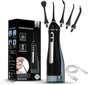 Dental Flosser for Teeth, Portable, Cordless & Rechargeable, 4 Cleaning Modes, IPX7 Waterproof, 300ml Water Tank, Flossing at Home & Travel, Oral Flosser, Oral Irrigator Black