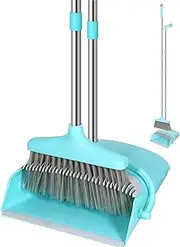 [avitong] Extendable 137CM Indoor Broom and Dustpan Set - Complete Cleaning Solution for Kitchen and Floors | Long Handle Standing Dustpan and Broom Set for Effective Cleaning and Home Sky Blue
