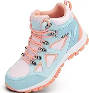 [R CORD] Kids Hiking Boots Waterproof Durable TPR Traction Outsole Anti-Skid Athletic Lace Up Hiking Shoes for Outdoor Adventure, Bluepeach, 1 Little Kid