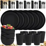 YUANYE 24pcs wheat straw dinnerware sets (black)