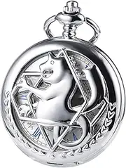 [TREEWETO] Men's Pocket Watch Mechanical Double Cover Full Metal Alchemist Skeleton Steampunk for Men Women with Chain Box