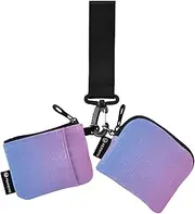 [Caihoyu] Pink Blue Gradient Women's Change Wallet Card Cases Slim Portable Key Chain Wallet Change Purse with Wristle Strap for Men Women 2 Pcs, Multicolor, 4.13"(L) x 3.5"(W), Travel Accessory