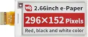 Waveshare 2.66inch E-Paper (B) E-Ink Raw Display 296×152 Pixels Red/Black/White Three-Color SPI Interface Without PCB for Raspberry Pi/Jetson Nano