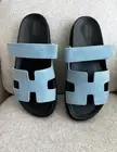 Hermes Womens Chypre Suede Sandals Bleu Mineral Color Size 38! AUTHENTIC! BNIB!