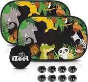 MOVINPE Car Sun Shade for Baby Kids 2 Pack Static Cling Side Window Car 80GSM Rear Sunshades Universal with 8 Suction Cups and Storage Bag - Sun Glare and UV Rays Protection (Jungle Animals)