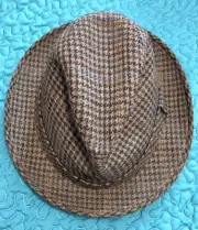 SAMPLE Vintage London Fog Wool Fedora Hat Plaid Tweed Size 7- 1/8 Wishbone L3128
