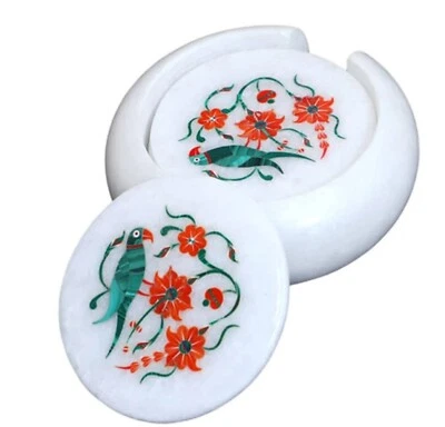 Marble Tea Coaster Set / Stone Coffee Coaster Set 4.5" / Carnelian Drink Coaster