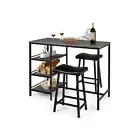 Dining Table Set with 2 Upholstered Stools and 3 Open Storage Shelves for Home