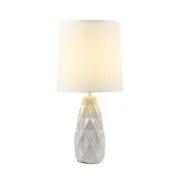 Belyse Modern Textured Ceramic Table Lamp Light Linen Drum Shade - White