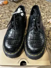 Dr. Martens 1461 Quad Black Croc Embossed Platform Oxford Womens Size 8 NEW