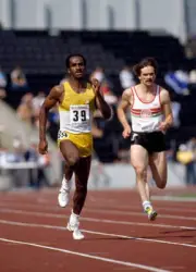 Jamaica track athlete Don Quarrie in action, circa 1982. - Old Photo