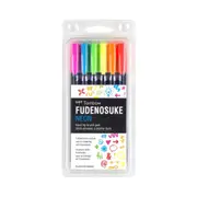 6pc Tombow Fudenosuke Neon Hard Tip Brush Pen Drawing/Colouring Sketching Set