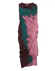 [Dries Van Noten] Side Drapes Silk Geo Brushstroke Dress