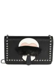 FENDI Black Vitello Elite & Mink Studded Karlito Chain Wallet (Authentic Pre- Loved)