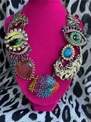 Betsey Johnson Vintage The Eyes Have It Blue Crying Eye Rainbow Lips Necklace