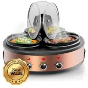 MegaChef MC-1103 1.5 qt. Round Triple Slow Cooker & Buffet Server with 3 Cera...