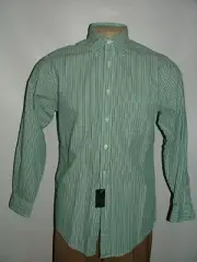 NEW WT BROOKS BROTHERS CASUAL SHIRT SIZE S 100% COTTON GREEN WHITE STRIPED #205