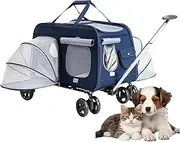 Double Cat Carrier with Wheels,Expandable Double Cat Carrier with Wheels for Traveling,Wheeled Pet Carrier with Telescopic Handle for 2 Small Cats,Blue