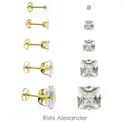 18k Gold Filled Square Cubic Zirconia Clear CZ Stud Earrings Butterfly Posts