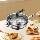 Stainless Steel Wok Pan with Lid and Steamer Grid Large Round Bottom