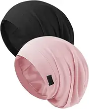 [ZHENSILK] Silk Bonnet for Sleeping Women, Adjustable Silky Satin Lined Sleep Cap, Silk Hair Wrap for Sleep Night Cap, Black&pink, One Size