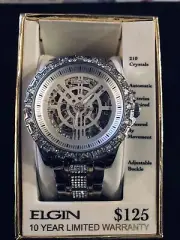 New Elgin mens automatic skeleton two tone With 210Crystals luxury watch-FG17000