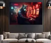 Tilted Wolf Playing Slot Machines Wall Art Canvas Unframed Print Art