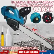 14'' Cordless Brushless Wood Cutting Saw Chainsaw For Makita 18V x2(36V) Battery